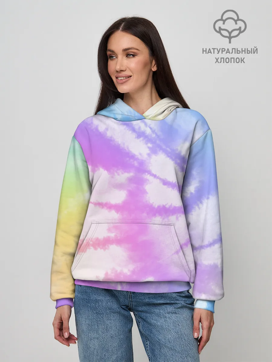 Худи женский база хлопок / Tie-Dye Rainbow