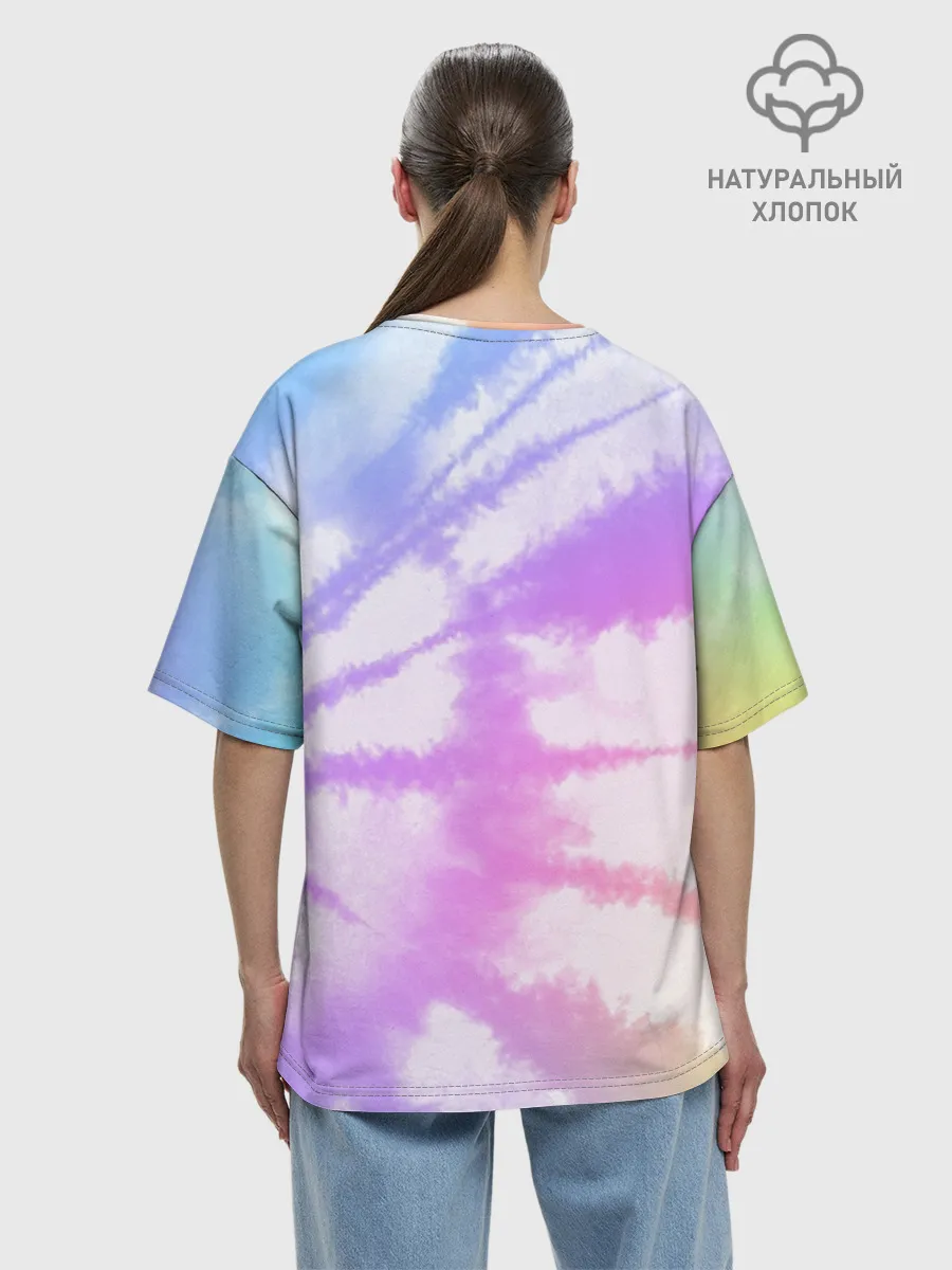 Женская футболка оверсайз хлопок / Tie-Dye Rainbow