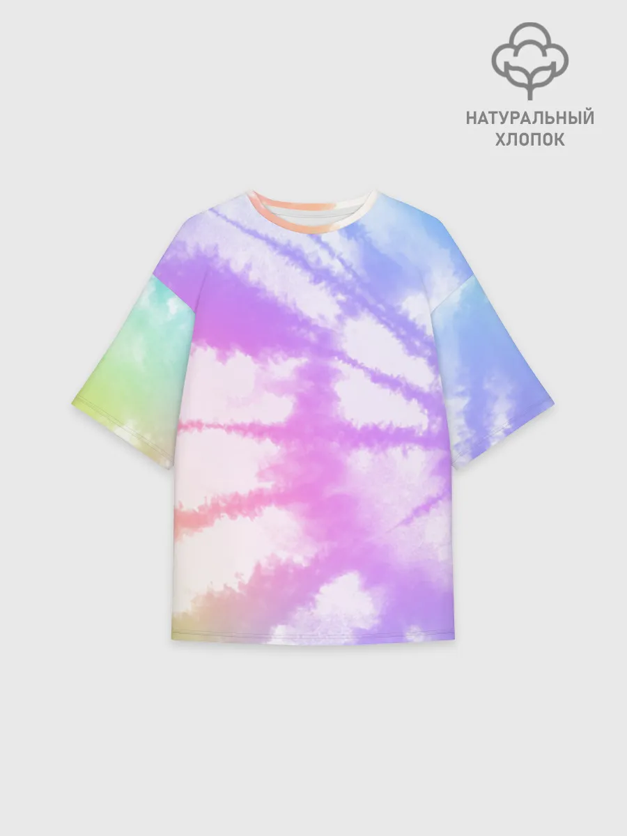 Женская футболка оверсайз хлопок / Tie-Dye Rainbow