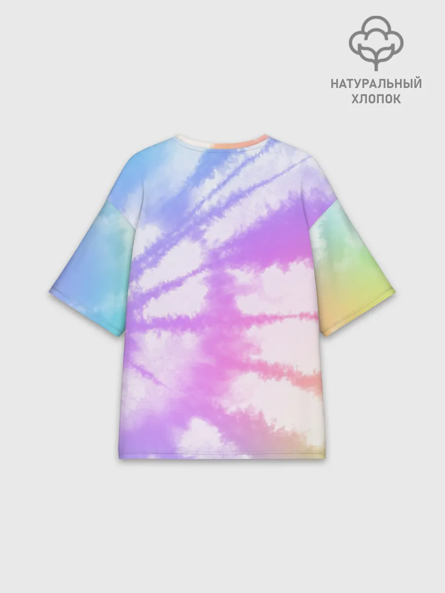 Женская футболка оверсайз хлопок / Tie-Dye Rainbow