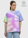 Женская футболка оверсайз хлопок / Tie-Dye Rainbow