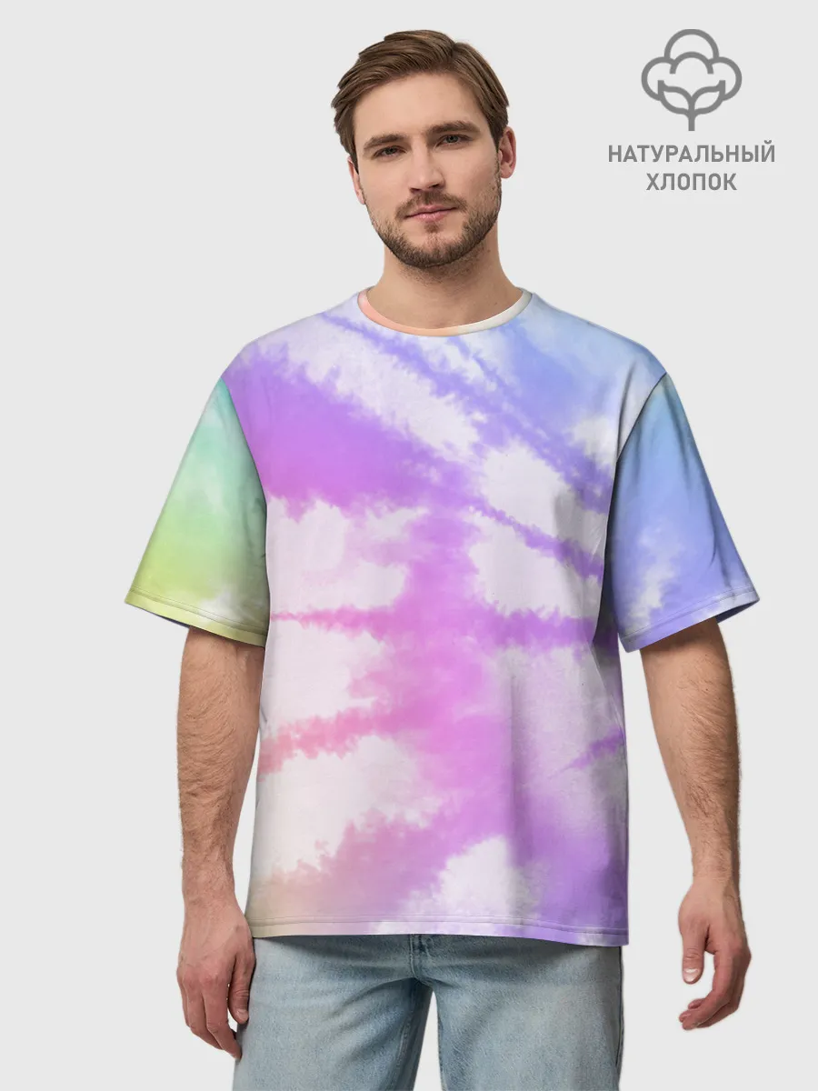 Мужская футболка оверсайз хлопок / Tie-Dye Rainbow