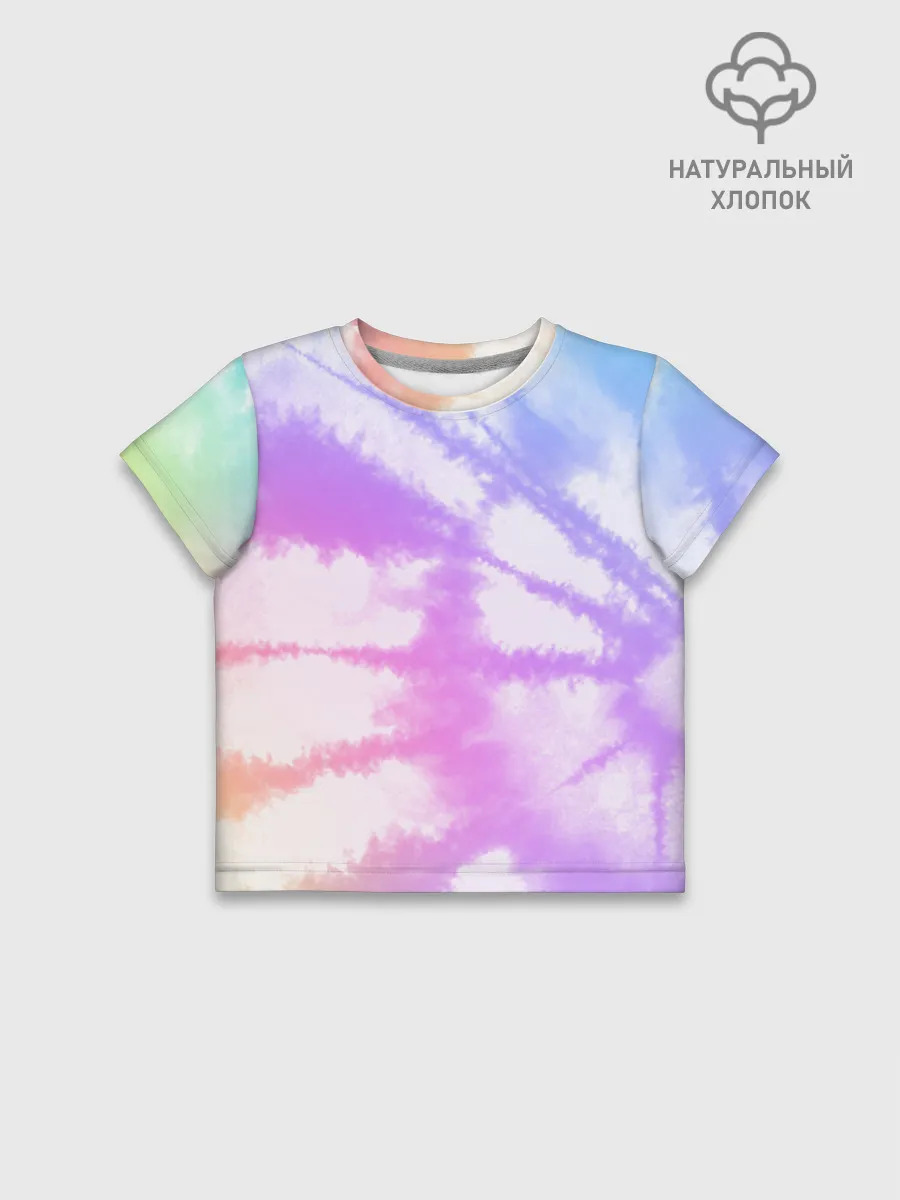 Футболка для девочки укороченная оверсайз хлопок / Tie-Dye Rainbow