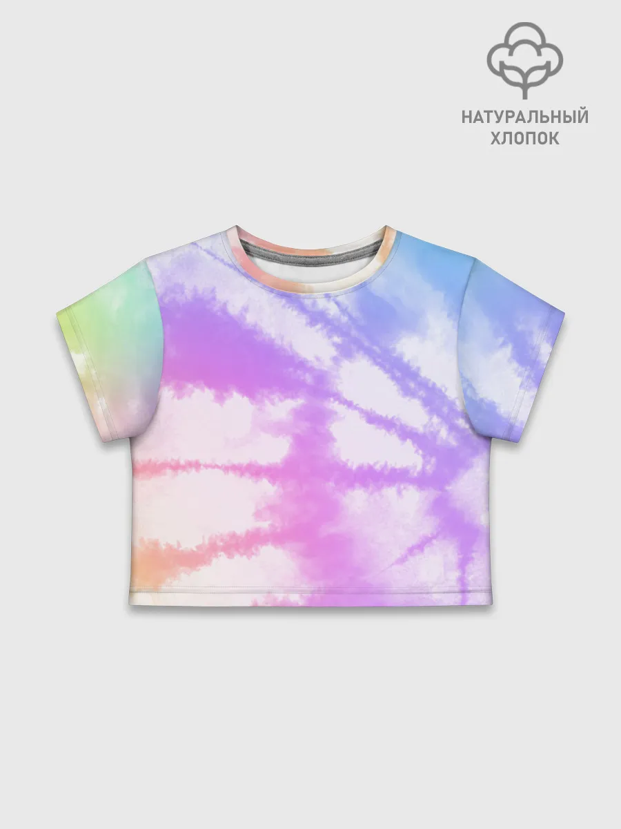 Футболка для девочки укороченная базовая хлопок / Tie-Dye Rainbow