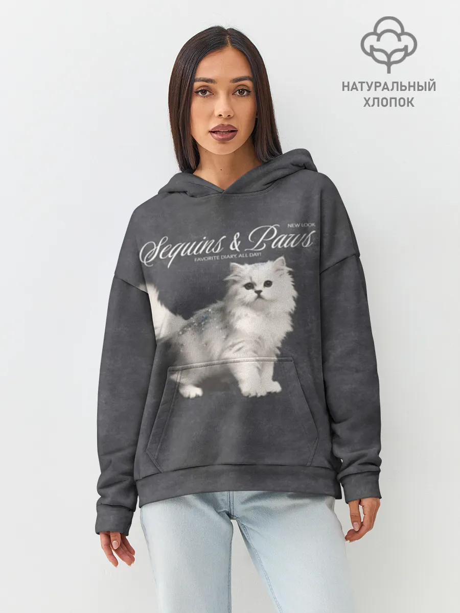 Худи женский оверсайз хлопок / Котёнок new look