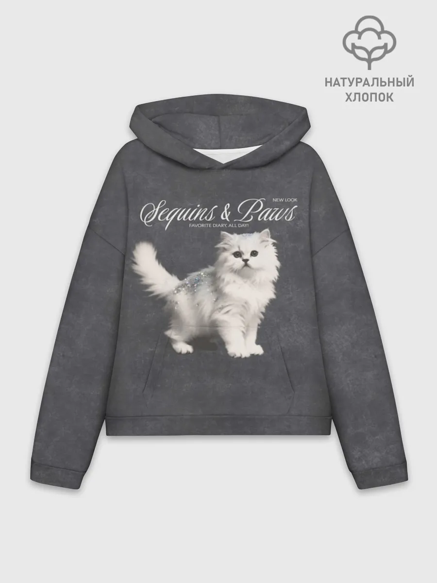 Худи женский оверсайз хлопок / Котёнок new look