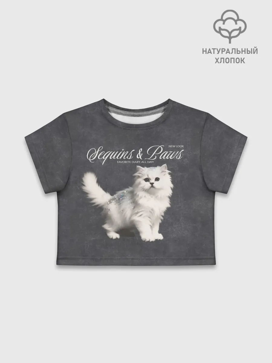 Футболка для девочки укороченная базовая хлопок / Котёнок new look