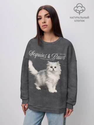 Женский свитшот оверсайз хлопок / Котёнок new look