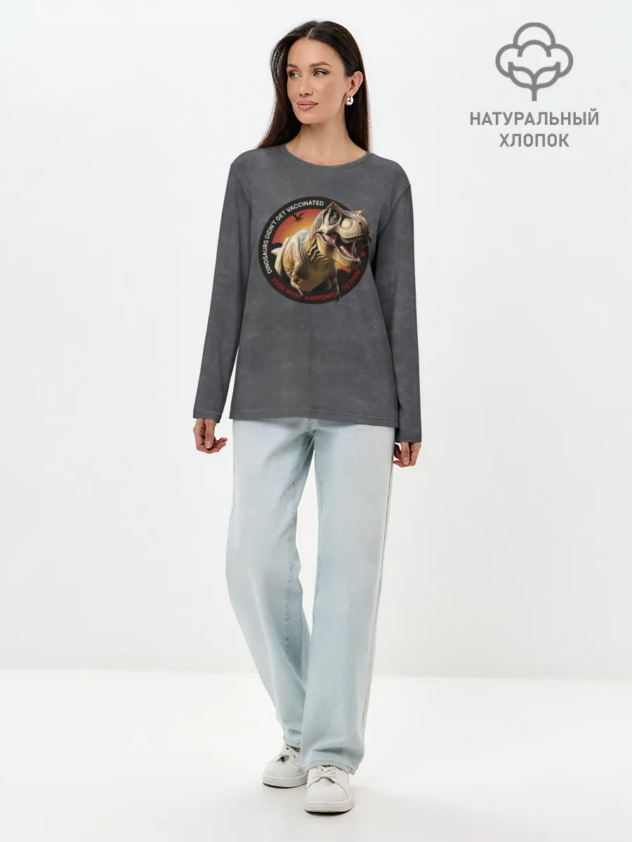 Лонгслив женский. Хлопок / Динозавры не делали прививки 2 (английский)