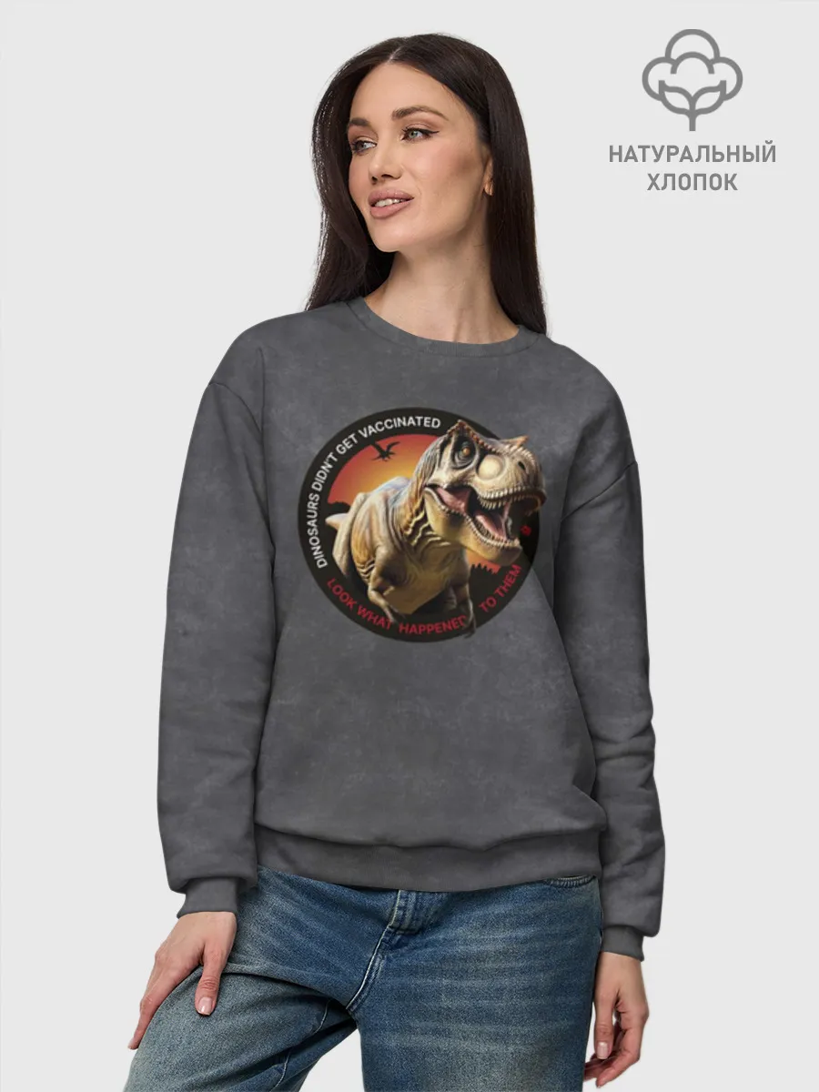 Женский свитшот базовый хлопок / Динозавры не делали прививки 2 (английский)