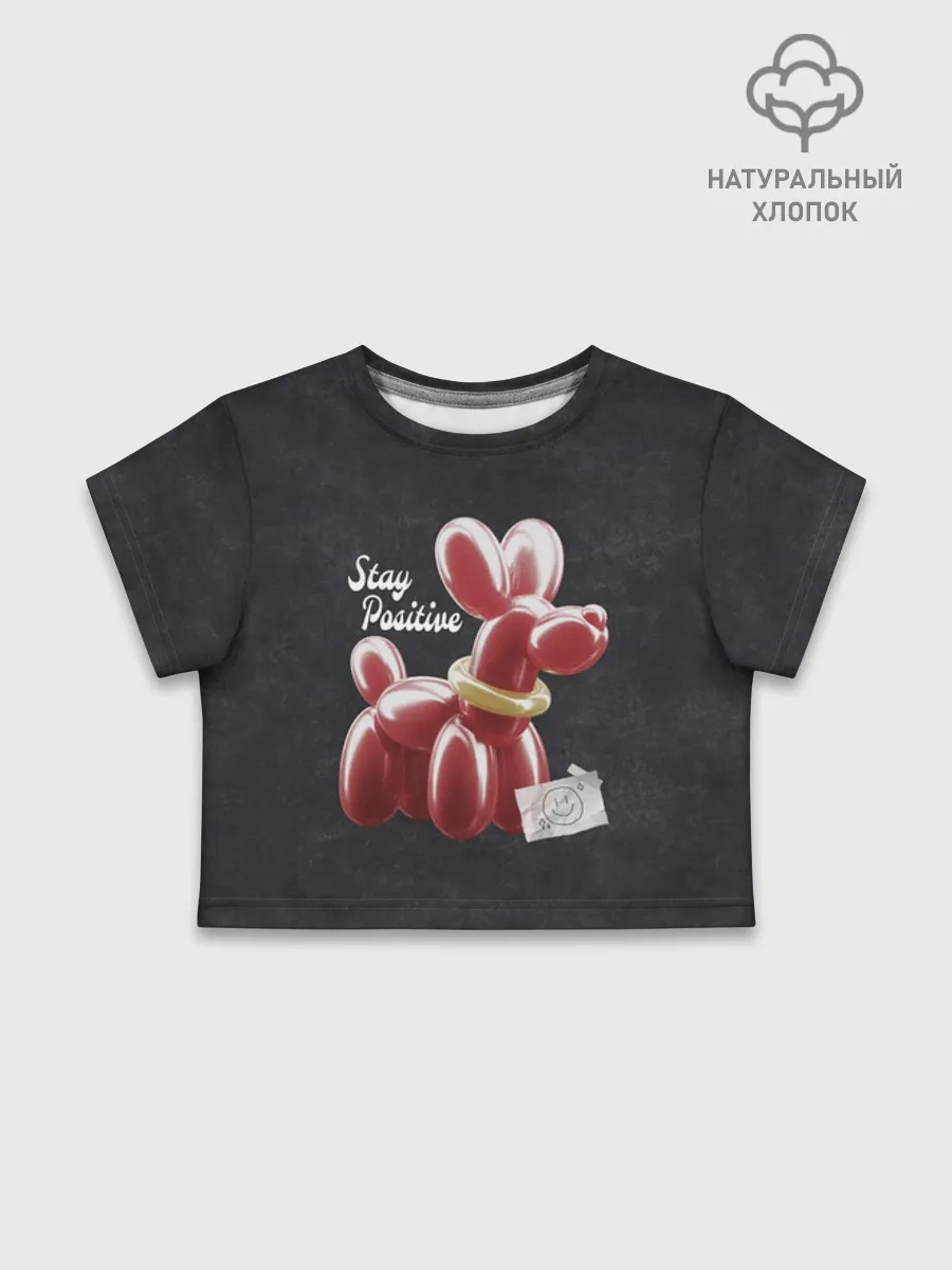 Футболка для девочки укороченная базовая хлопок / Stay positive