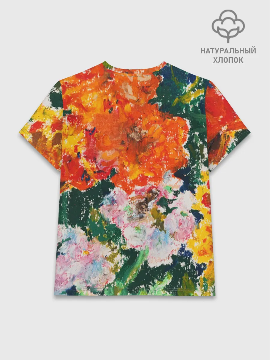 Женская базовая футболка хлопок / Orange flowers
