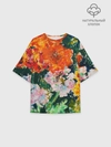 Женская футболка оверсайз хлопок / Orange flowers