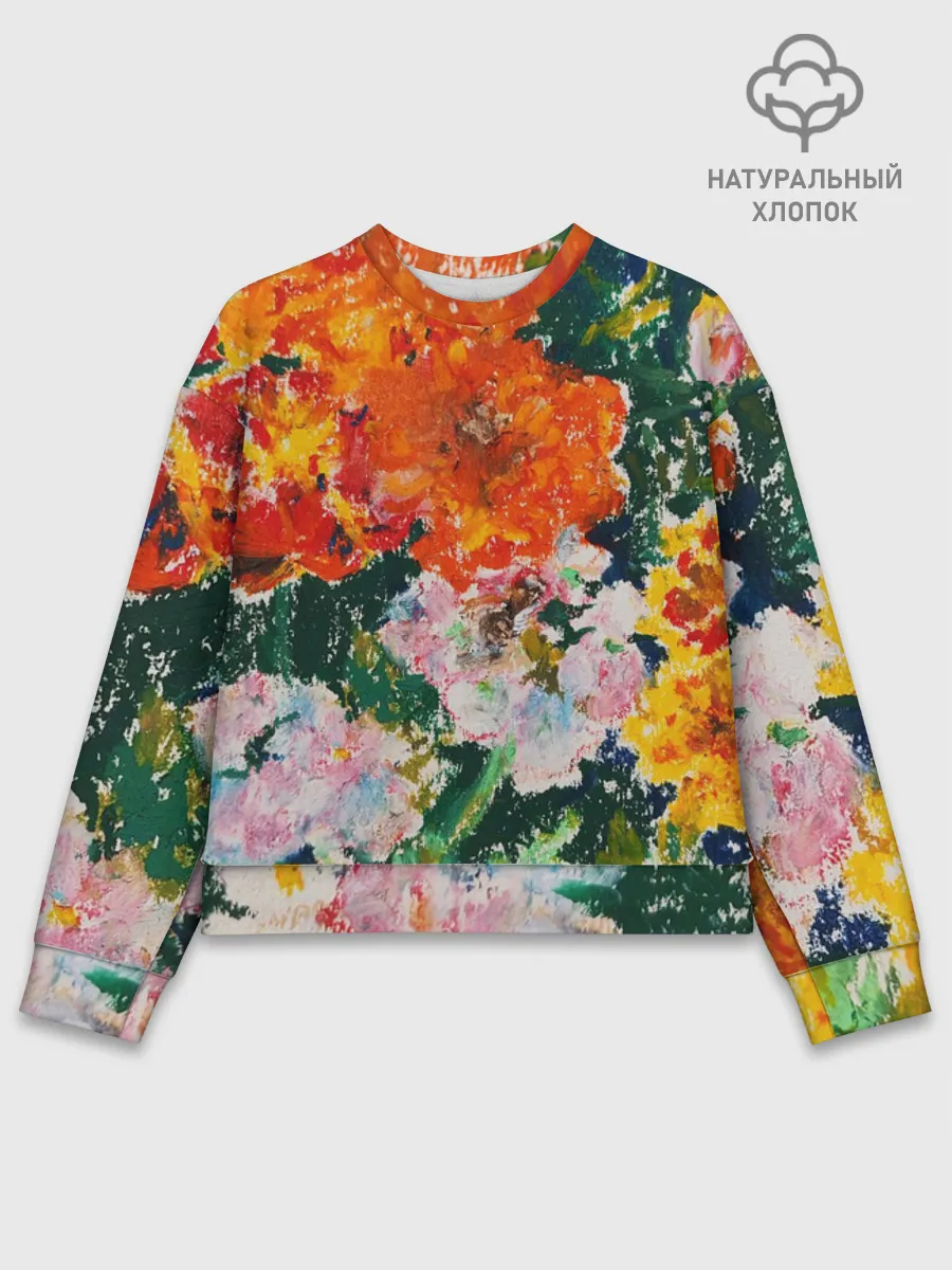 Женский свитшот базовый хлопок / Orange flowers