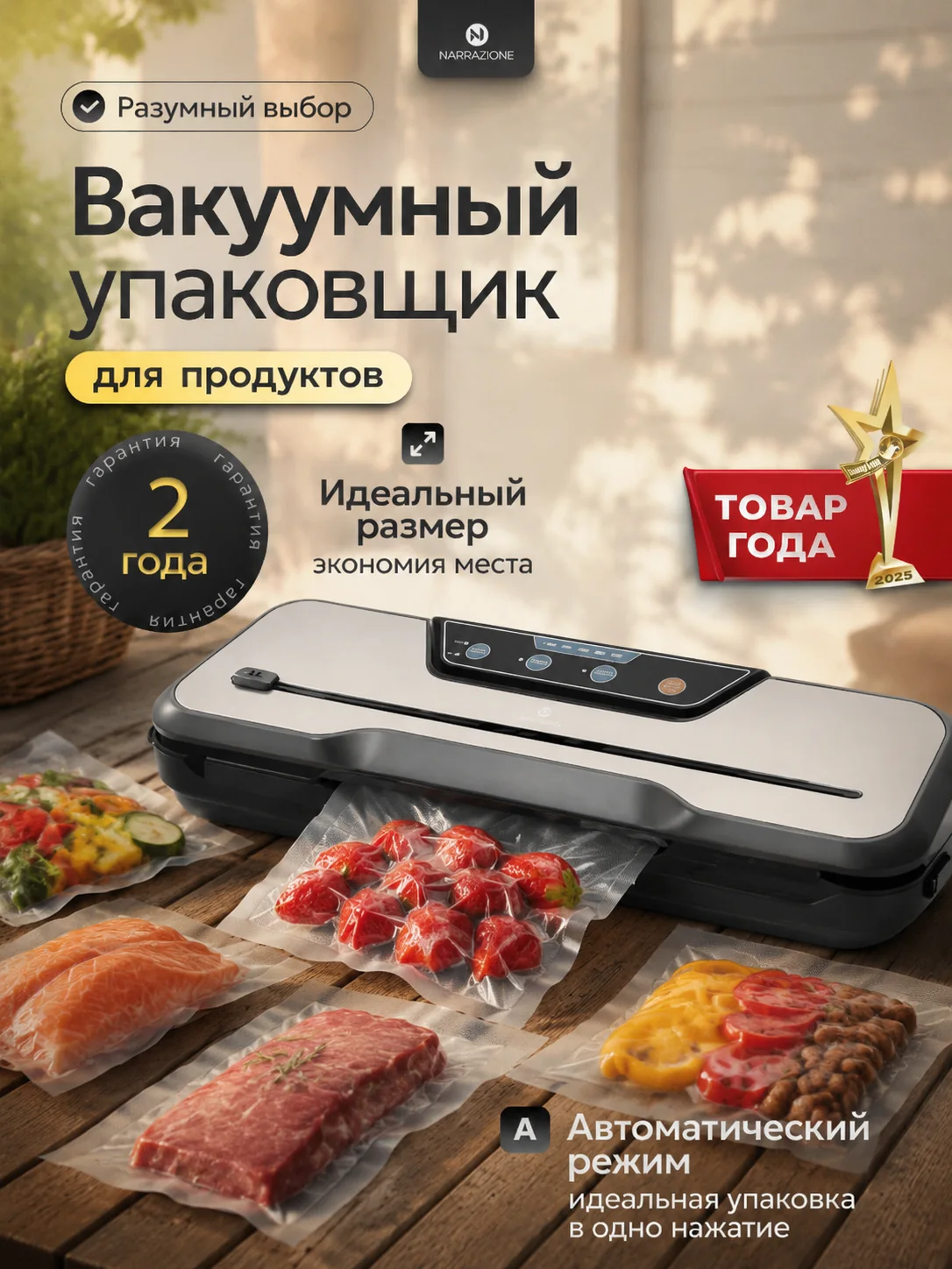 Вакуумный упаковщик для продуктов с пакетами NARRAZIONE VS6612X