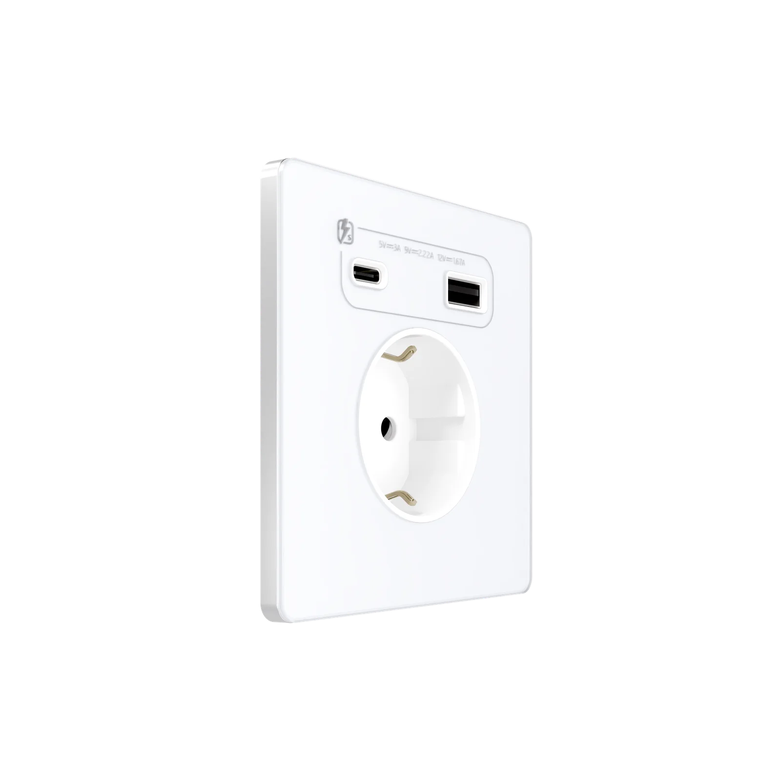 Розетка Systeme Infinity с заземлением, шторками и USB A+C 20 Вт, 16 А, арктический лёд