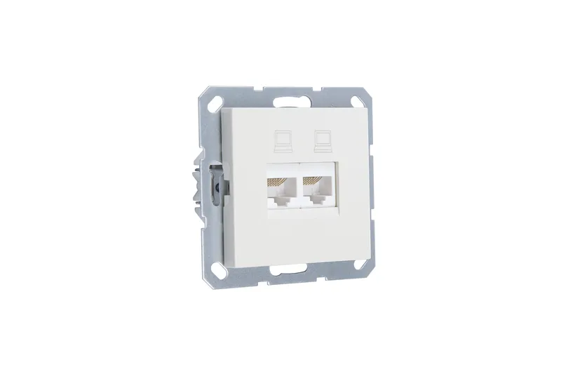 Интернет-розетка Jasmart RJ45 двойная с накладкой, цвет слоновая кость