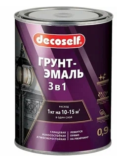 ГРУНТ ЭМАЛЬ 3В1 БЕЛАЯ 0,9КГ ГЛЯНЦ.DECOSELF 