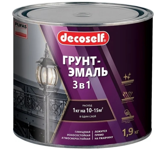 ГРУНТ ЭМАЛЬ СЕРАЯ 3В1 1,9 ГЛЯНЦ.DECOSEIL 
