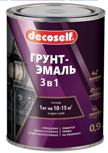 ГРУНТ ЭМАЛЬ ЧЕРНАЯ 3В1 0,9КГ ГЛЯНЦ. DECOSEIL 