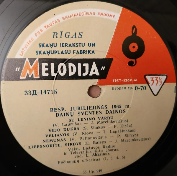 Resp. Jubiliejinės 1965 m. Dainų Šventės Dainos