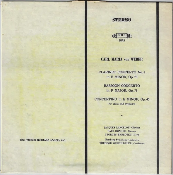 Clarinet Concerto No. 1 In F Minor, Op. 73 / Bassoon Concerto In F Major, Op. 75 / Concertino In E Minor, Op. 45 For Horn And Orchestra