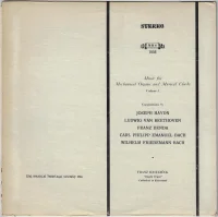 Music For Mechanical Organs And Musical Clocks - Volume I
