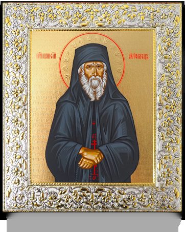 Икона прп. Паисия Святогорца в окладе, 178X207, ручная шелкография