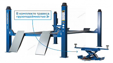 подъемник 4-стоечный 4.5 т, c ручной траверсой 2 т n423, 380 в, синий 4445j_mb(m)