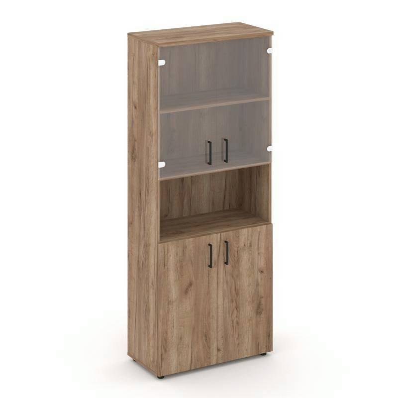 Style Project Шкаф высокий широкий SN.STS.E-105 Дуб Табак/Прозрачный/Черный Ручки 796*400*1982