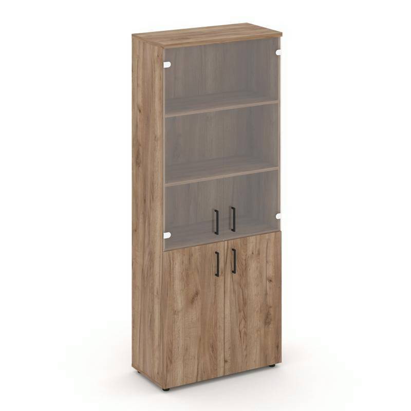 Style Project Шкаф высокий широкий SN.STS-102 Дуб Табак/Прозрачный/Черный Ручки 796*400*1982