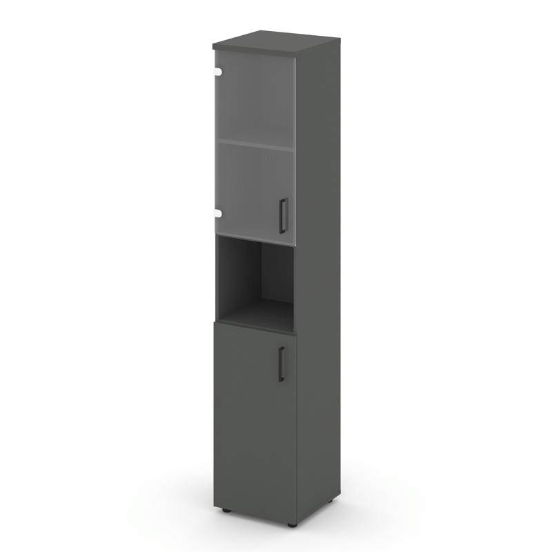 Style Project Шкаф высокий узкий SN.STU-105(L) Антрацит/Прозрачный/Черный Ручки 400*400*1982