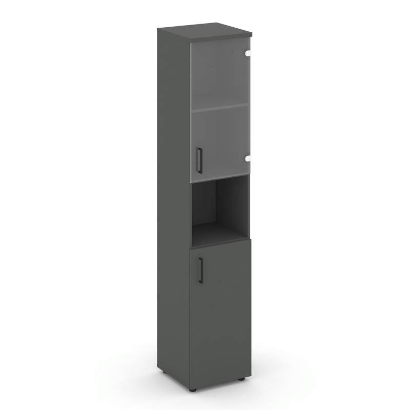 Style Project Шкаф высокий узкий SN.STU-105(R) Антрацит/Прозрачный/Черный Ручки 400*400*1982