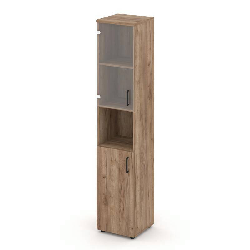 Style Project Шкаф высокий узкий SN.STU-105(L) Дуб Табак/Прозрачный/Черный Ручки 400*400*1982