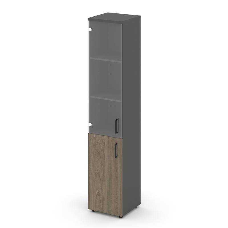 Style Project Шкаф высокий узкий SN.STU.E-102(L) Антрацит/Вяз Благородный/Прозрачный/Черный Ручки 40