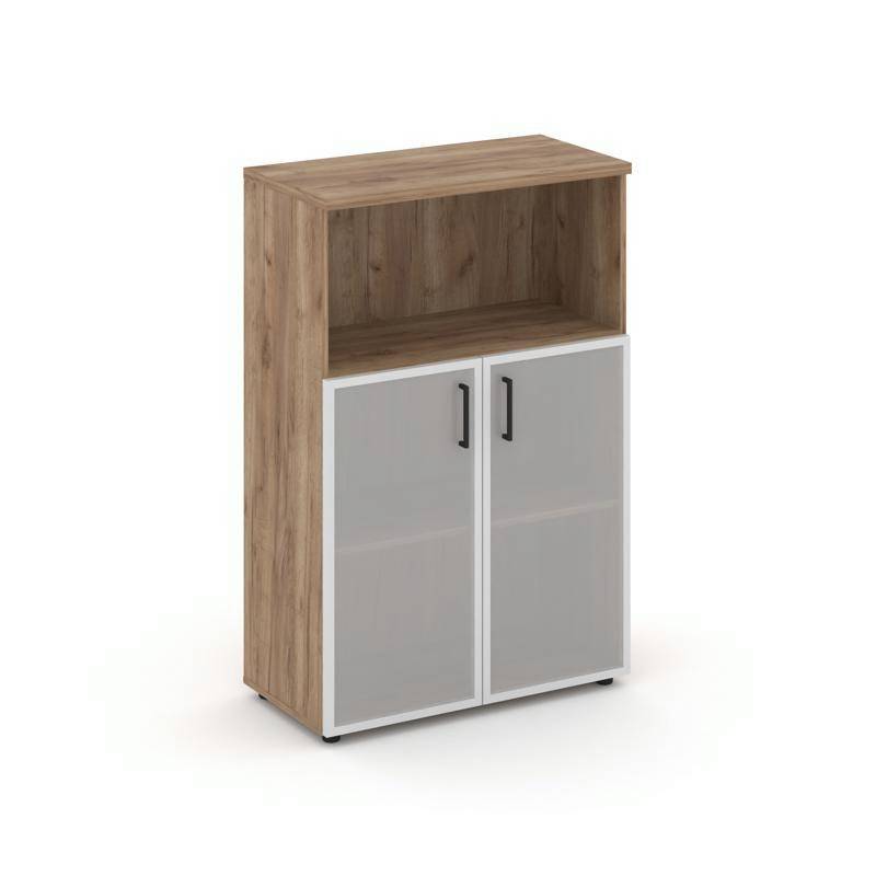 Style Project Шкаф средний широкий SN.STS.E-203 Дуб Табак/Сатин/Черный Ручки 796*400*1203