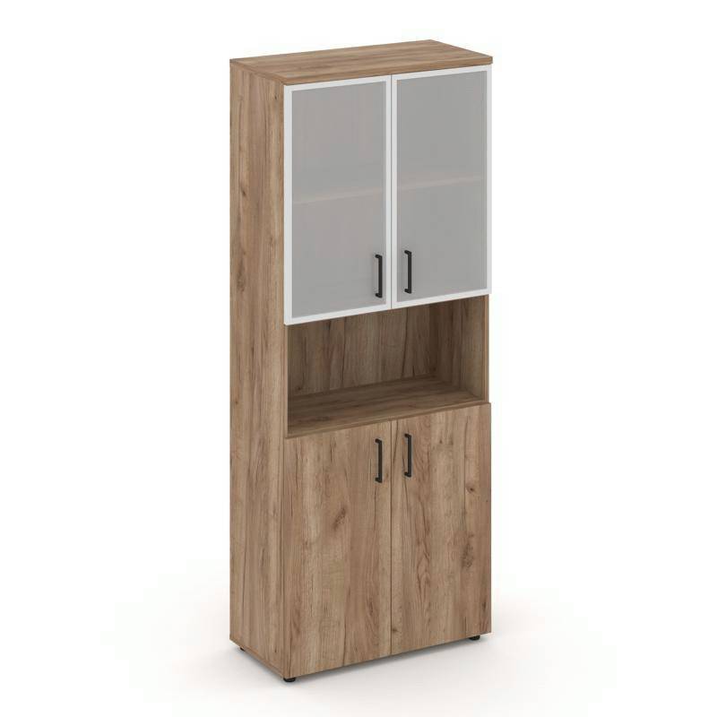 Style Project Шкаф высокий широкий SN.STS-106 Дуб Табак/Сатин/Черный Ручки 796*400*1982