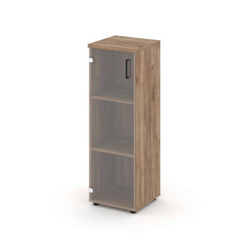 Style Project Шкаф средний узкий SN.STU.E-205(L) Дуб Табак/Прозрачный/Черный Ручки 400*400*1203