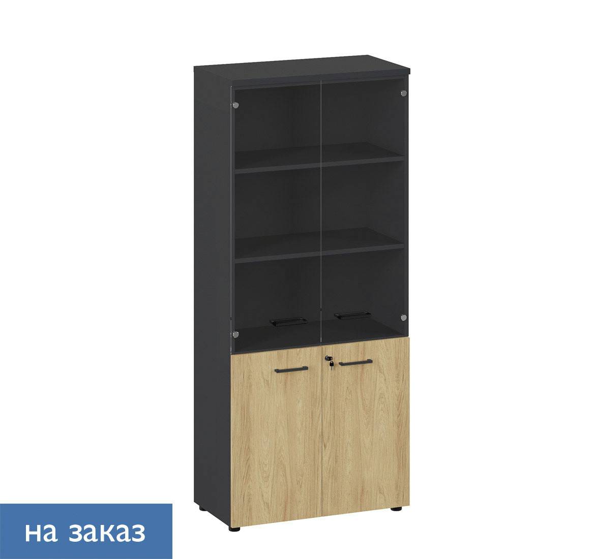 FLEX Шкаф высокий комби сткл,ч ГИКОРИ/ГРАФИТ