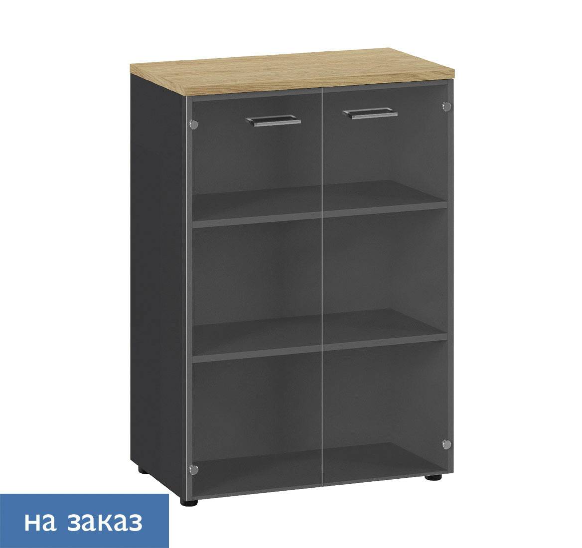 FLEX Шкаф средний со стекл.дв. ГИКОРИ/ГРАФИТ