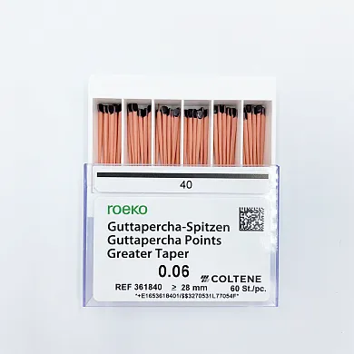 Штифты гуттаперчевые, Coltene, Greater Taper 0.06 №40, 60 шт