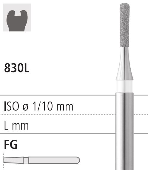 Боры стоматологические алмазные FG 830L/012, белый, 1шт. ISO код 314236514012., арт: FG3223/1