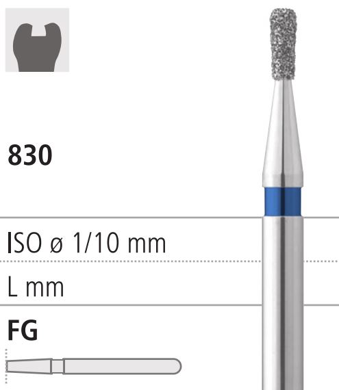 Боры стоматологические алмазные FG 830/010, синий, 6шт. ISO код 314235524010., арт: FG8218/6
