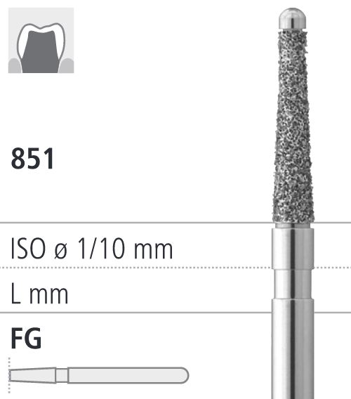 Боры стоматологические алмазные FG 851/016, 6шт. ISO код 314219524016, арт: FG18/6