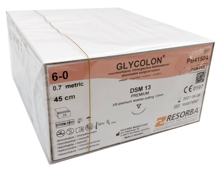 Гликолон (неокрашенный) - шовный материал L=45см USP 6/0 DSM 13 (24 шт) RESORBA