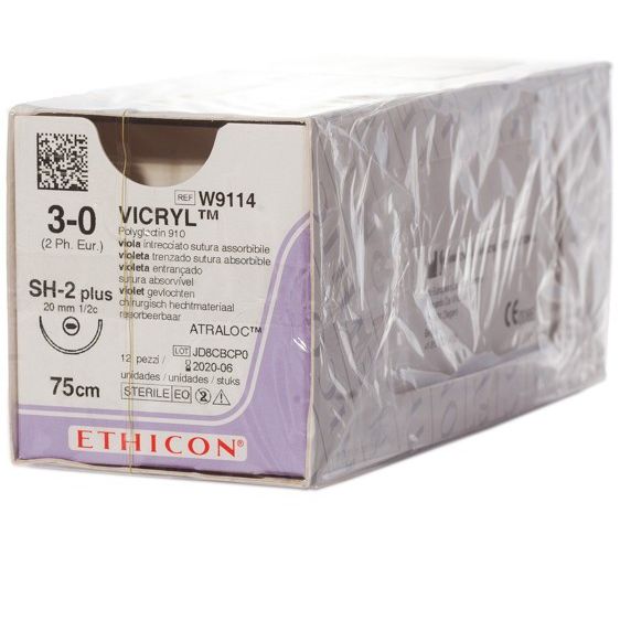 Нить хирургическая Ethicon Vicryl 3/0 75 см Колющая 20 мм