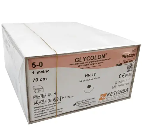 Гликолон (фиолетовый) шовный материал L=70см USP 5/0 HR 17 24шт/уп RESORBA