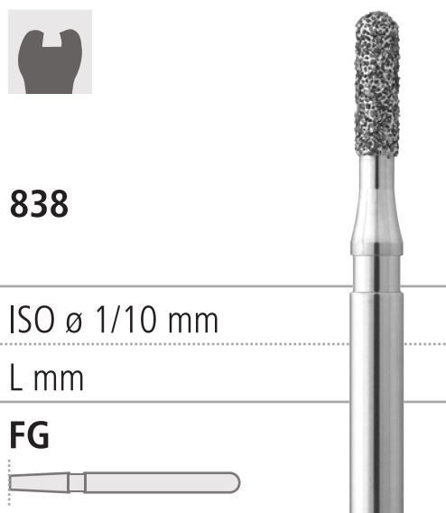 Боры стоматологические алмазные FG 838/013, золото, 6шт. ISO код 314139514013., арт: FG404/6 GB