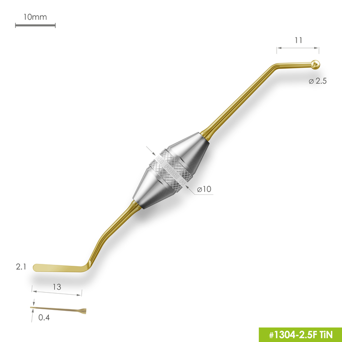 1304-2,5F Удлиненная средняя гладилка с штопфером-шариком Ø2.5mm. Покрытие Gold
