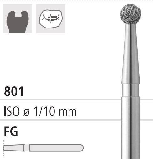 Боры стоматологические алмазные FG 801/009, 1шт. ISO код 314001524009., арт: FG200S/1